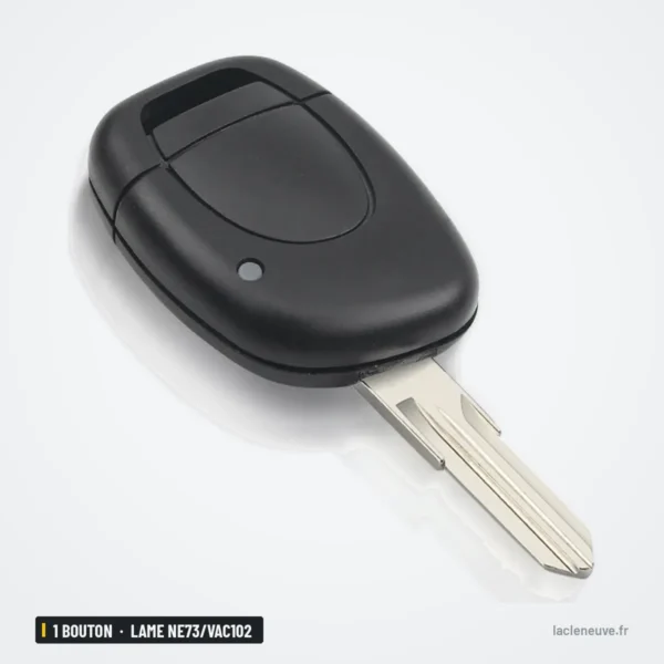 Coque de clé 1 bouton pour Renault Twingo, Clio, Kangoo, lame NE73/VAC102 - vue de face, anneau porte-clé visible