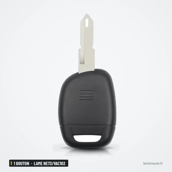 Coque de clé 1 bouton pour Renault Twingo, Clio, Kangoo, lame NE73/VAC102 - vue de trois quarts, dos strié