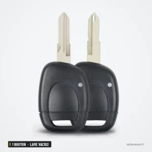 Coque de clé 1 bouton pour Renault Twingo, Clio, Kangoo, lame VAC102 - deux coques côte à côte, lame dentée