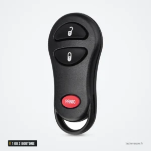 Coque de clé 2+1 ou 3 boutons pour Chrysler PT Cruiser, Dodge Ram, Jeep - vue de face, deux boutons et bouton panique