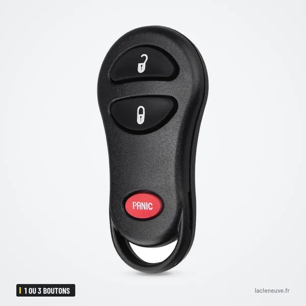 Coque de clé 2+1 ou 3 boutons pour Chrysler PT Cruiser, Dodge Ram, Jeep - vue de face, deux boutons et bouton panique
