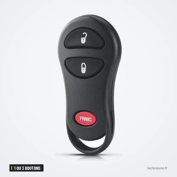 Coque de clé 2+1 ou 3 boutons pour Chrysler PT Cruiser, Dodge Ram, Jeep - vue de face, deux boutons et panique