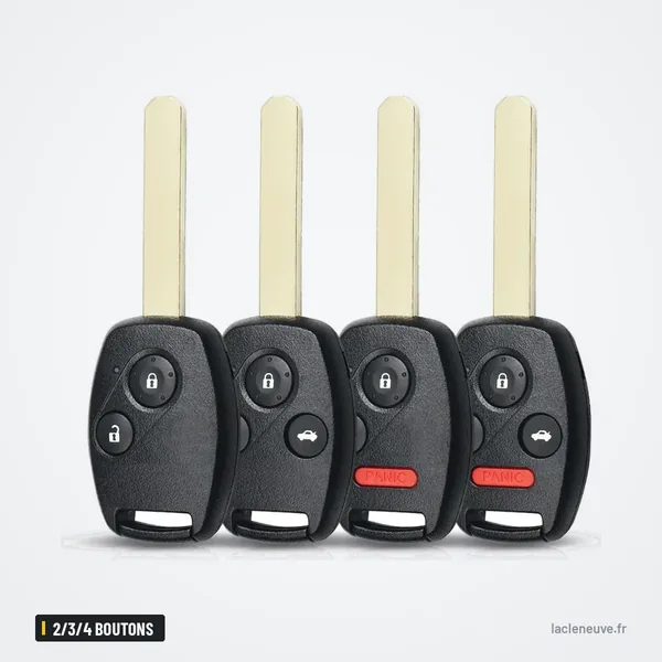 Coque de clé 2/3/4 boutons pour Honda Accord, Civic, CR-V, Pilot - quatre clés alignées, lame droite