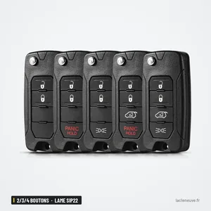 Coque de clé 2/3/4 boutons pour Jeep Wrangler, Renegade, Compass, lame SIP22 - cinq coques alignées en plusieurs versions