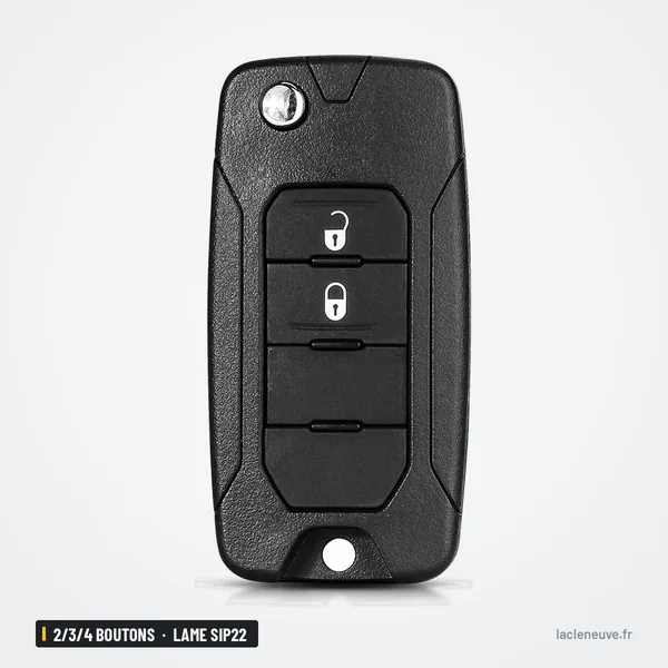 Coque de clé 2/3/4 boutons pour Jeep Wrangler, Renegade, Compass, lame SIP22 - coque à deux boutons, vue de face