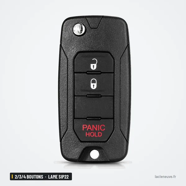 Coque de clé 2/3/4 boutons pour Jeep Wrangler, Renegade, Compass, lame SIP22 - coque à trois boutons, vue de face