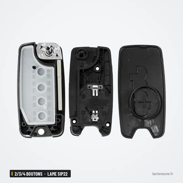 Coque de clé 2/3/4 boutons pour Jeep Wrangler, Renegade, Compass, lame SIP22 - coque démontée en trois parties