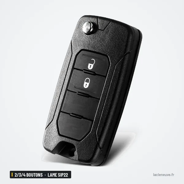 Coque de clé 2/3/4 boutons pour Jeep Wrangler, Renegade, Compass, lame SIP22 - coque à trois boutons, vue de profil