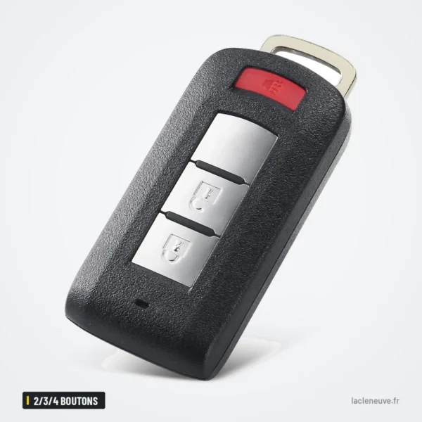 Coque de clé 2/3/4 boutons pour Mitsubishi Outlander, ASX, Pajero, Lancer - vue de face, lame rentrée, bouton rouge