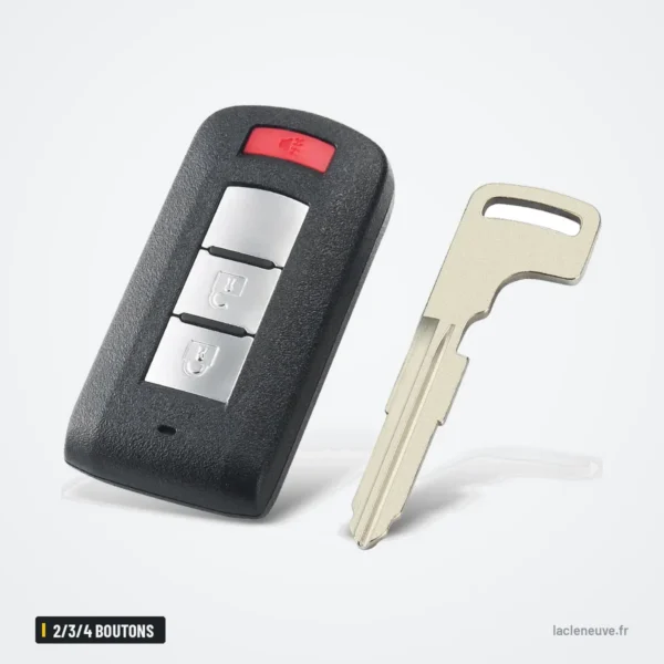 Coque de clé 2/3/4 boutons pour Mitsubishi Outlander, ASX, Pajero, Lancer - coque avec lame détachée posée à côté