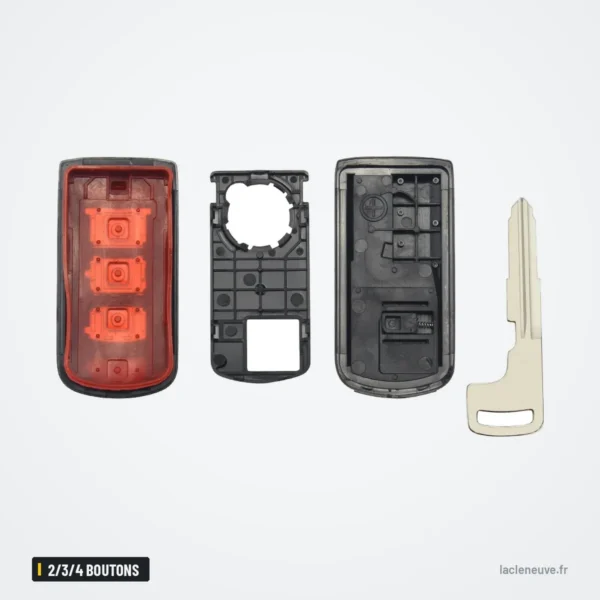 Coque de clé 2/3/4 boutons pour Mitsubishi Outlander, ASX, Pajero, Lancer - coque démontée en trois parties, bouton rouge
