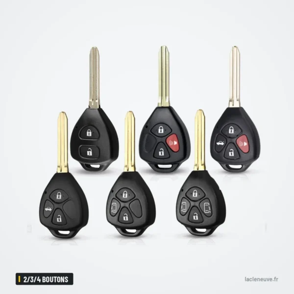 Coque de clé 2/3/4 boutons pour Toyota Camry, Corolla, Avalon, TOY43 - sept clés alignées, variantes de boutons