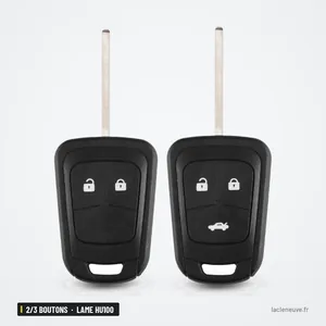 Coque de clé 2/3 boutons pour Chevrolet Aveo, Cruze, Malibu, lame HU100 - deux télécommandes pliables, lame dépliée
