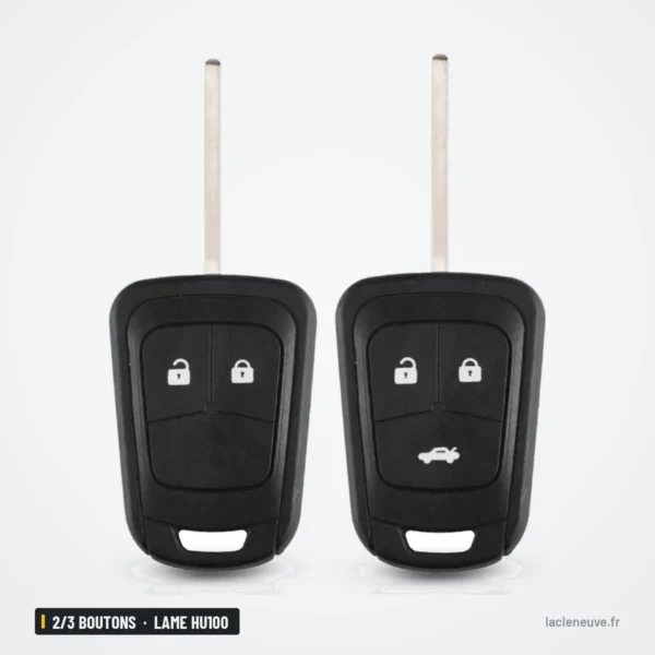 Coque de clé 2/3 boutons pour Chevrolet Aveo, Cruze, Malibu, lame HU100 - deux télécommandes pliables, lame dépliée