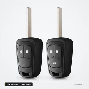 Coque de clé 2/3 boutons pour Chevrolet Aveo, Cruze, Malibu, Sonic, lame HU100 - deux clés identiques, lame dépliée