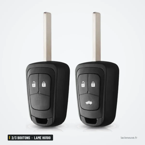 Coque de clé 2/3 boutons pour Chevrolet Aveo, Cruze, Malibu, Sonic, lame HU100 - deux clés identiques, lame dépliée