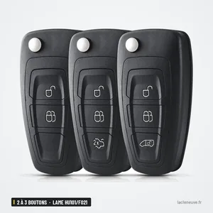 Coque de clé 2 à 3 boutons pour Ford Ranger, lame HU101/FO21 - trois coques côte à côte, quatre boutons chacune
