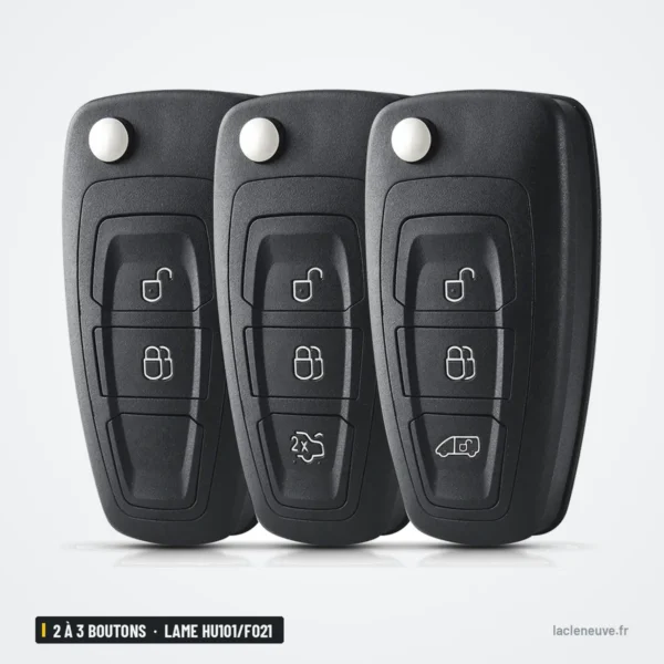 Coque de clé 2 à 3 boutons pour Ford Ranger, lame HU101/FO21 - trois coques côte à côte, quatre boutons chacune