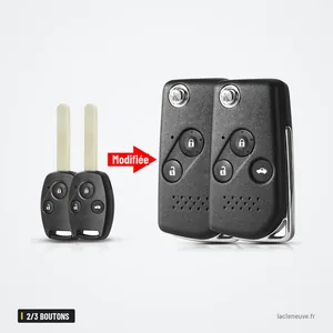 Coque de clé 2/3 boutons pour Honda Accord, Civic, CR-V, Pilot - comparaison avant et après modification