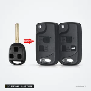 Coque de clé 2/3 boutons pour Lexus ES300, GS300, LS400, RX300, lame TOY48 - comparaison clé d'origine et version transformée Coque de clé 2/3 boutons pour Lexus ES300, GS300, LS400, RX300, lame TOY48 - comparaison clé d'origine et version transformée