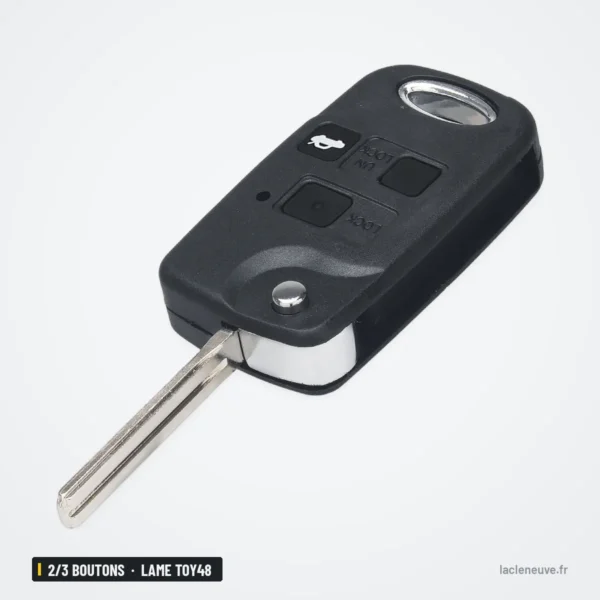 Coque de clé 2/3 boutons pour Lexus ES300, GS300, LS400, RX300, lame TOY48 - vue de profil, lame dépliée