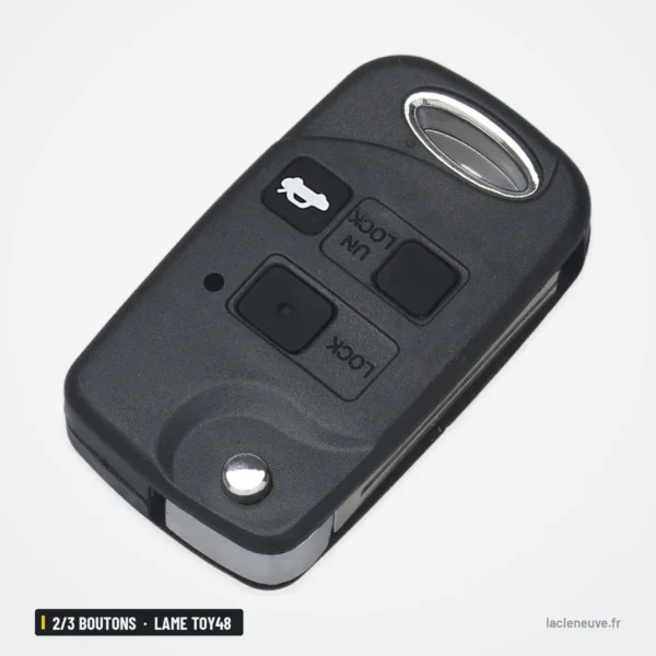 Coque de clé 2/3 boutons pour Lexus ES300, GS300, LS400, RX300, lame TOY48 - vue de face, anneau de clé en haut