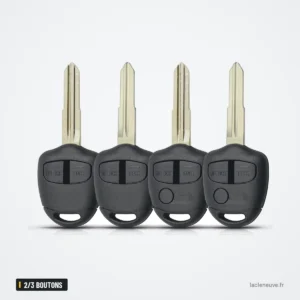 Coque de clé 2/3 boutons pour Mitsubishi Outlander, Pajero, Lancer, MIT8/MIT11 - quatre exemplaires alignés côte à côte