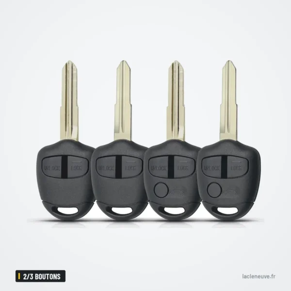 Coque de clé 2/3 boutons pour Mitsubishi Outlander, Pajero, Lancer, MIT8/MIT11 - quatre exemplaires alignés côte à côte