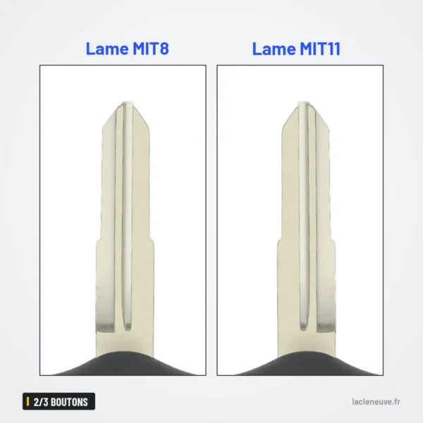Coque de clé 2/3 boutons pour Mitsubishi Outlander, Pajero, Lancer - comparaison des profils de lame mit8 et mit11
