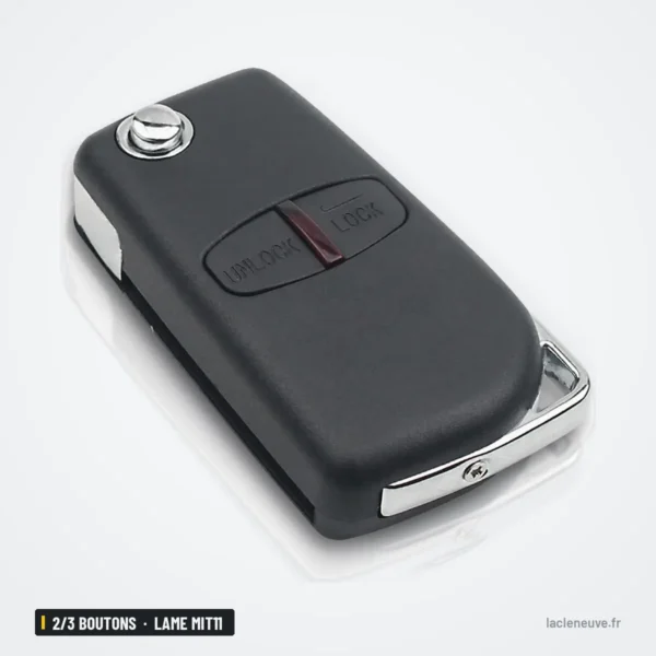 Coque de clé 2/3 boutons pour Mitsubishi Pajero, Lancer, Outlander - vue de dessus, boîtier fermé avec deux boutons
