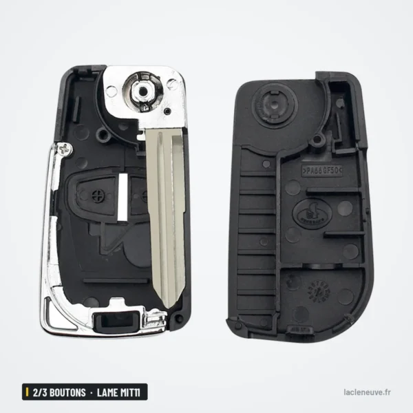Coque de clé 2/3 boutons pour Mitsubishi Pajero, Lancer, Outlander, lame MIT11 - intérieur du boîtier ouvert avec mécanisme