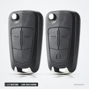 Coque de clé 2/3 boutons pour Opel Astra H, Corsa D, Zafira, lame HU43/HU100 - deux coques identiques vue de dos