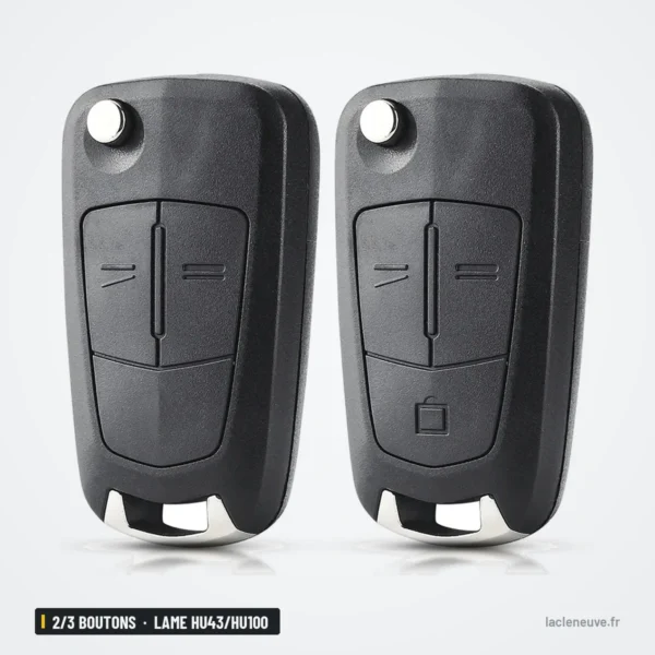 Coque de clé 2/3 boutons pour Opel Astra H, Corsa D, Zafira, lame HU43/HU100 - deux coques identiques vue de dos