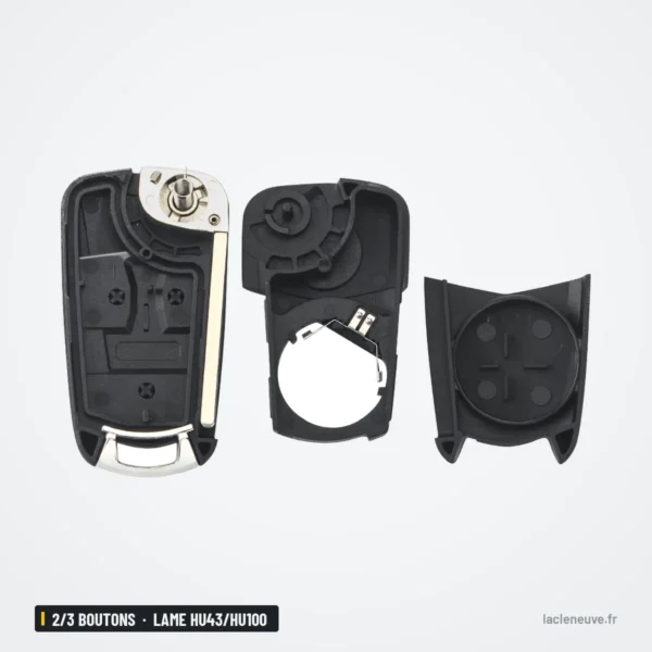 Coque de clé 2/3 boutons pour Opel Astra H, Corsa D, Zafira, lame HU43/HU100 - pièces détachées, mécanisme et coque arrière
