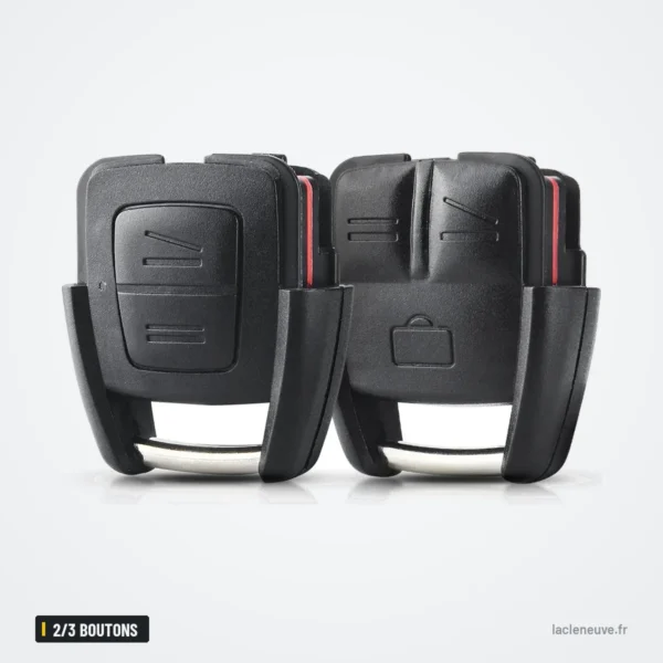 Coque de clé 2/3 boutons pour Opel Astra, Vectra, Zafira, Insignia - deux coques côte à côte, vue de face