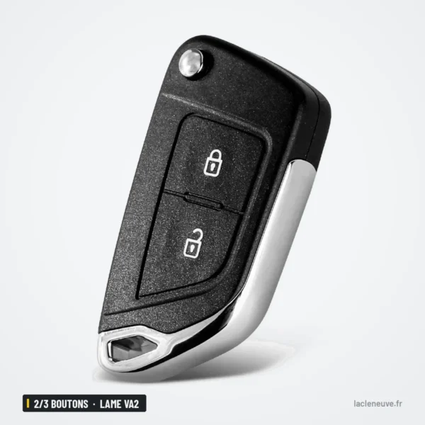 Coque de clé 2/3 boutons pour Peugeot 307, Citroën C4, C6, lame VA2 ou HU83 - clé pliée, vue de face