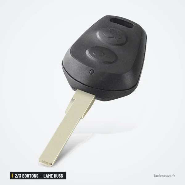 Coque de clé 2/3 boutons pour Porsche Boxster, 911, 996, lame HU66 - vue de trois quarts, boutons et lame visibles