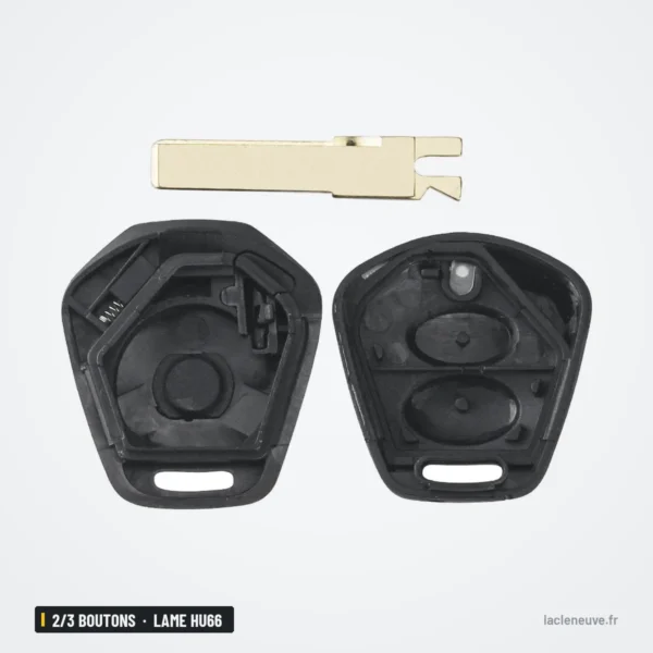 Coque de clé 2/3 boutons pour Porsche Boxster, 911, 996, lame HU66 - coque ouverte en deux parties, composants visibles