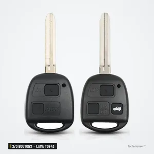 Coque de clé 2/3 boutons pour Toyota Camry, Corolla, Yaris, Prado, lame TOY43 - deux clés fixes côte à côte, lame visible