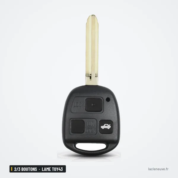 Coque de clé 2/3 boutons pour Toyota Camry, Corolla, Yaris, Prado - clé fixe, deux boutons, vue légèrement inclinée