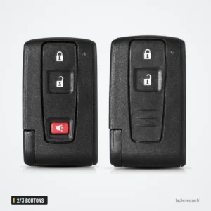 Coque de clé 2/3 boutons pour Toyota Corolla, Corolla Verso, Prius - deux télécommandes vues de face côte à côte