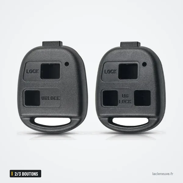 Coque de clé 2/3 boutons pour Toyota RAV4, Yaris, Corolla, Land Cruiser - deux coques identiques côte à côte, vue de face