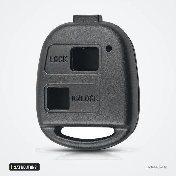 Coque de clé 2/3 boutons pour Toyota RAV4, Yaris, Corolla, Land Cruiser - vue de face rapprochée, boutons lock et unlock