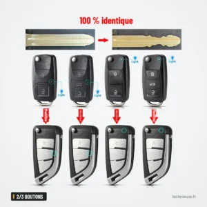 Coque de clé 2/3 boutons pour Volkswagen Golf, Passat, Polo, Jetta - quatre modèles avant et après transformation