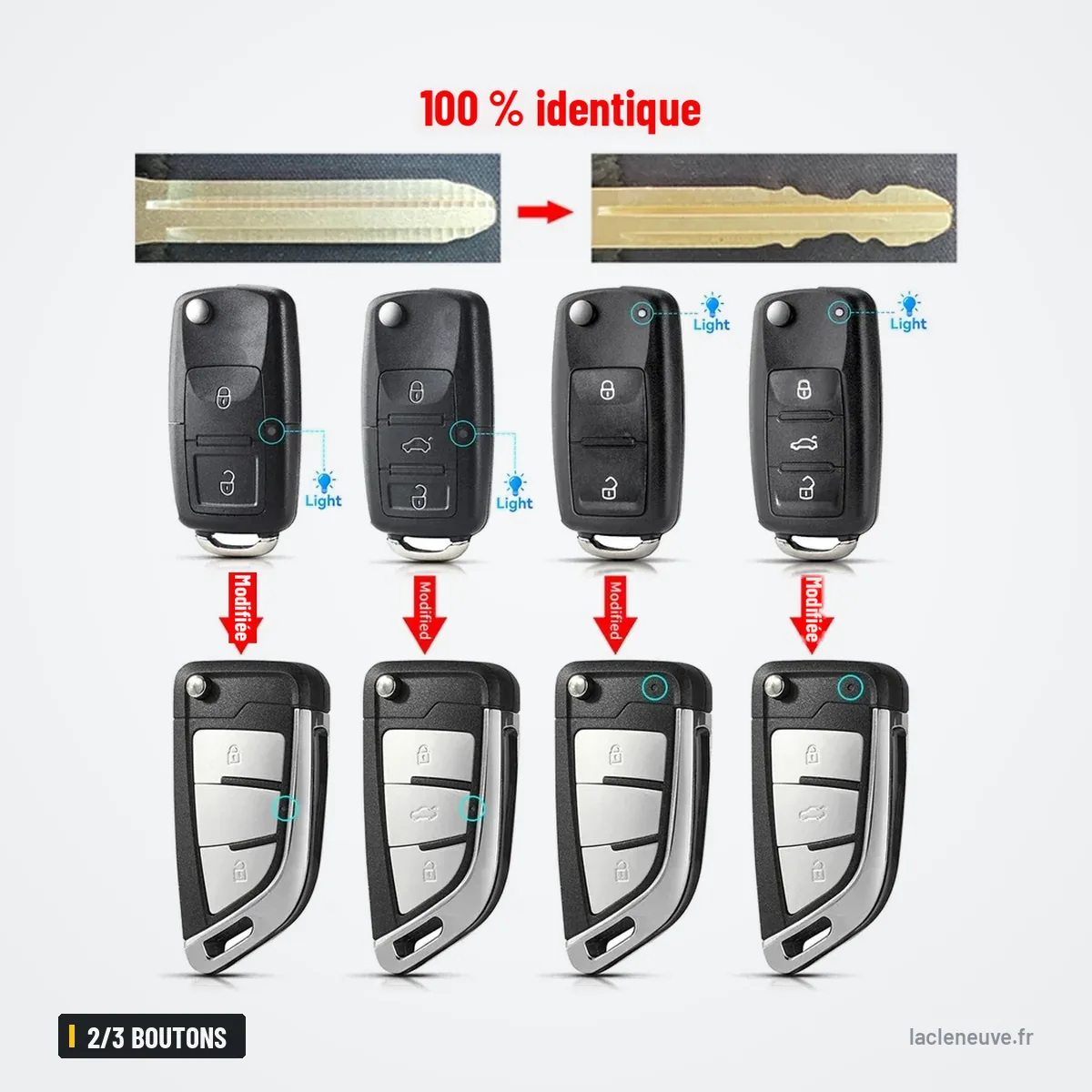 Coque de clé 2/3 boutons pour Volkswagen Golf, Passat, Polo, Jetta - quatre modèles avant et après transformation