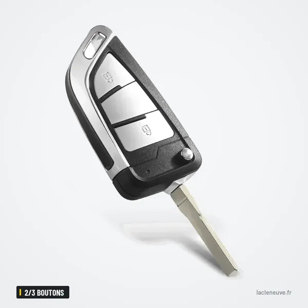 Coque de clé 2/3 boutons pour Volkswagen Golf, Passat, Polo, Jetta - clé dépliée vue de face, lame déployée