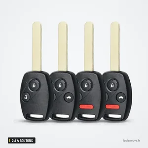 Coque de clé 2 à 4 boutons pour Honda Accord, Civic, CR-V, Pilot - quatre clés alignées, lames vers le haut
