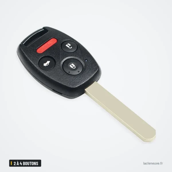 Coque de clé 2 à 4 boutons pour Honda Accord, Civic, CR-V, Pilot - vue de face, deux boutons dont un rouge