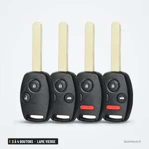 Coque de clé 2 à 4 boutons pour Honda Accord, Civic, CR-V, Pilot, lame vierge - quatre clés alignées avec lame