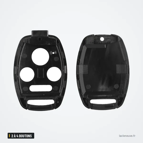 Coque de clé 2 à 4 boutons pour Honda Accord, Civic, CRV, Pilot - deux moitiés de coque ouvertes, intérieur visible